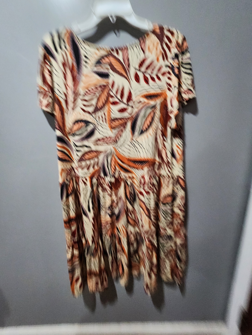 Tahari Cream Leaf-Print Tiered Mini Dress with Orange and Brown Accents - Picture 6 of 6